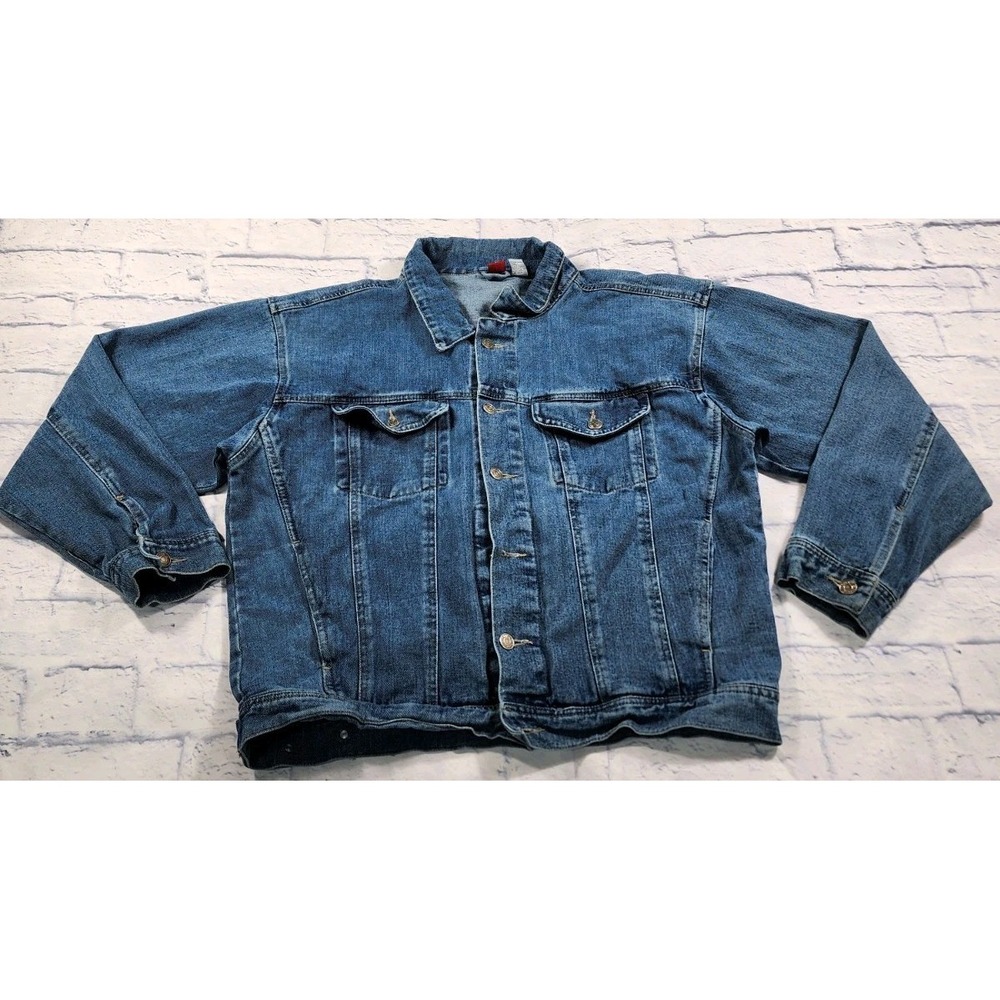 Marlboro RedStar MENS L Denim Jean Trucker Jacket Blue Medium Wash VINTAGE